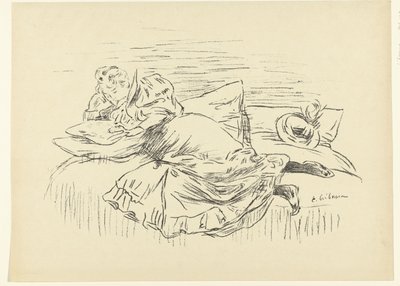 Lendo a mulher deitada na cama Croquis L