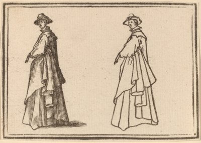 Mulher em pé com um grande casaco de Edouard Eckman after Jacques Callot