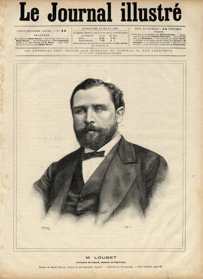 Emile Loubet (1836-1929) em 1892 (presidente do conselho - ministro do interior) Gravura de Navellier no "The Illustrous Journal" de 1892 de Edouard Felicien Eugene Navellier
