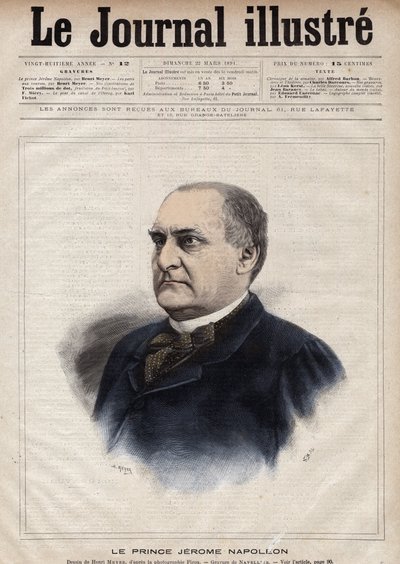 Jerome Bonaparte dit Plon (Plonplon) (1822-1891) (Napoleon-Jerome Bonaparte ou Príncipe Jerome Napoleão), filho de Jerome Bonaparte (1784-1860) - Gravura de Navellier em "The Illustrous Journal" de 1891 de Edouard Felicien Eugene Navellier