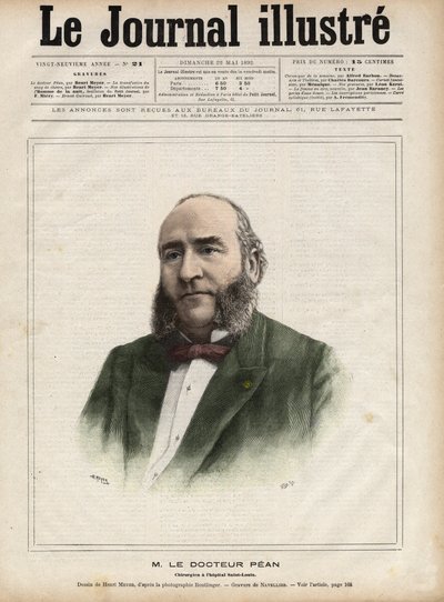 Retrato de Jules Emile (Jules-Emile) Pean (1830-1898), cirurgião francês - Gravura de Navellier em "The Illustrous Diary" de 1892 de Edouard Felicien Eugene Navellier