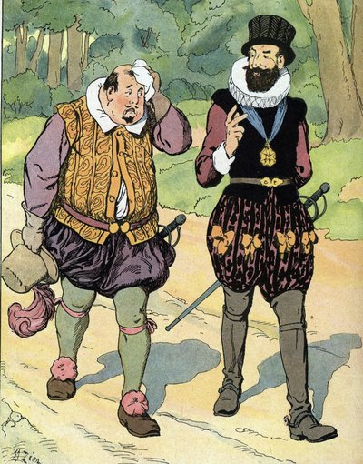 Rei Henrique IV (1553-1610) e Carlos II Duque de Mayenne (1554-1611) (Rei de França Henrique IV e Carlos de Lorena, Duque de Mayenne) Ilustração de Edouard Zier em "Our-glories-nationales" 1920 Colecção privada de Edouard Francois Zier
