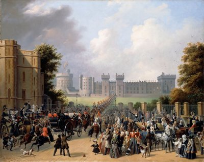 Chegada do Rei Louis-Philippe ao Castelo de Windsor de Édouard Henri Théophile Pingret