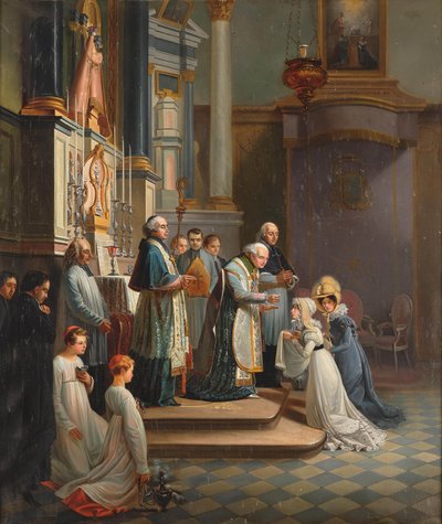 Visita da Duquesa de Berry à Igreja de Notre Dame de Liesse em abril de 1819. de Édouard Henri Théophile Pingret
