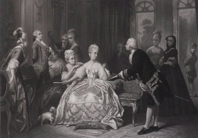 Christoph Willibald Gluck entrega à rainha Maria Antonieta a partitura da ópera..., no Trianon. de Edouard Jean Conrad Hamman