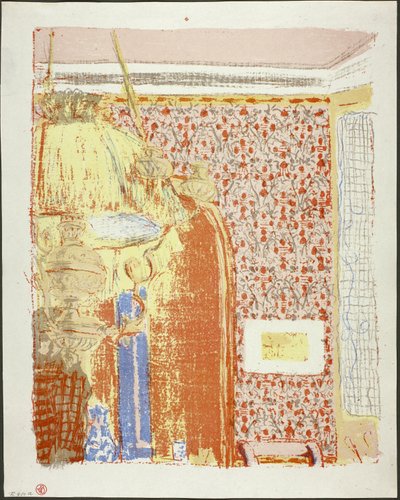 Interior com papel de parede cor-de-rosa II, placa seis de Paisagens e interiores de Édouard Jean Vuillard