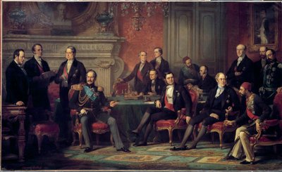 O Congresso de Paris, de 25 de Fevereiro a 30 de Março de 1856, reuniu-se no final da Guerra da Criminalidade, por Napoleão III, com os Ministros dos Negócios Estrangeiros dos Estados europeus. Pintura de Edouard Louis Dubufe (1820-1883). 1856 Sol. 3,08 x  de Edouard Louis Dubufe