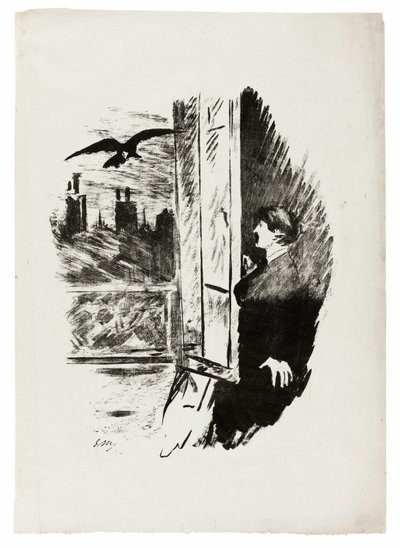 Na janela ("Abra aqui eu arremessei a persiana..."), de O Corvo (Le Corbeau) de Édouard Manet
