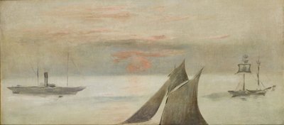 Barcos no mar, pôr do sol de Édouard Manet