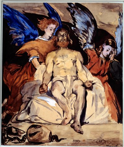 Cristo com Anjos Aquarela, guache e tinta de porcelana de Edouard Manet (1832-1883) 1864 Sol. 0,32x0,27 m Paris, musee d
