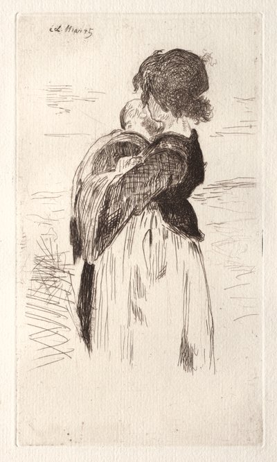 A menina segurando um bebê. de Édouard Manet