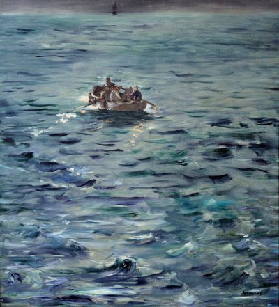A fuga de Rochefort. Henri de Rochefort, escritor francês (1831-1913) deportado para a península de Ducos na Nova Caledônia, escapou em março de 1874 com Grousset et Pain. Pintura de Edouard Manet (1832-1883) de Édouard Manet