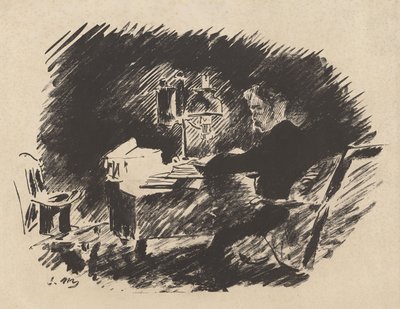 Sob a lâmpada, da tradução de Stéphane Mallarmé de O Corvo de Edgar Allan Poe de Édouard Manet