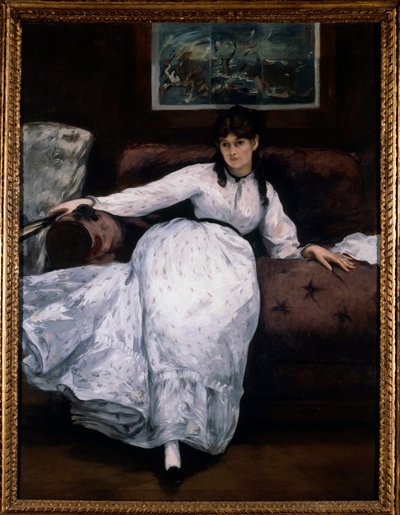 The Rest (Retrato da Mulher Pintora Berthe Morisot em um sofá) Pintura de Edouard Manet (1832-1883) 1870 Providence. Museu de Arte de Édouard Manet