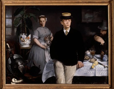 O pequeno-almoço na oficina Pintura por Edouard Manet (1832-1883) 1868 Sun. 1,18x1,54 m Munique, Neue Pinakothek - Pequeno almoço no estúdio. Pintura de Edouard Manet (1832-1883) de Édouard Manet