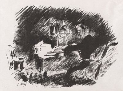Sob a lâmpada, da tradução de Stéphane Mallarmé de O Corvo de Edgar Allan Poe de Édouard Manet