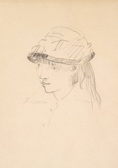 Menina jovem, em, chapéu redondo, 1878-79, (graphite, ligado, paper) de Édouard Manet