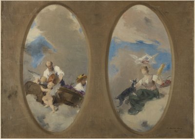 Esboço para a Câmara Municipal de Suresnes: Alegoria do Vinho - Chevrière aux colombes (tectos) de Edouard Michel Lancon