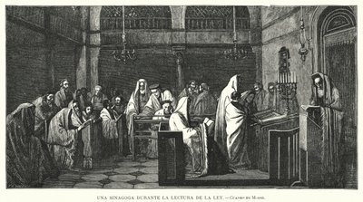Sinagoga durante uma leitura da Torá (litho) de Edouard Moyse