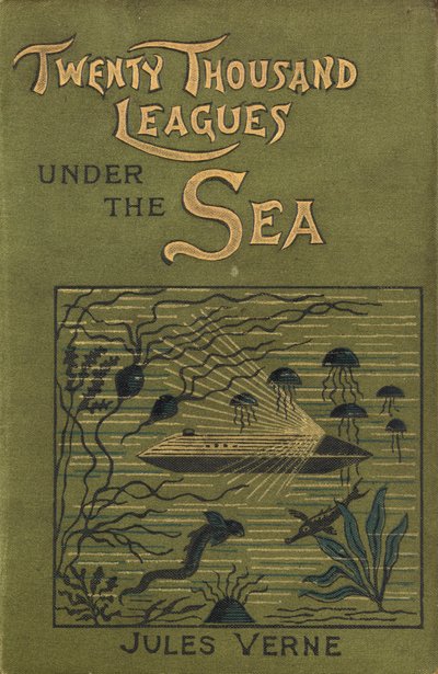 Capa de "Vinte mil léguas submarinas" de Júlio Verne, c.1870 (capa do livro) de Edouard & Neuville Alphonse Marie Adolphe de (1835 85) Riou