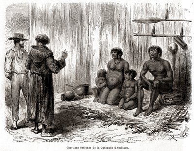 Evangelização cristã de uma família de índios Yahuas Orejones no Peru de Edouard Riou