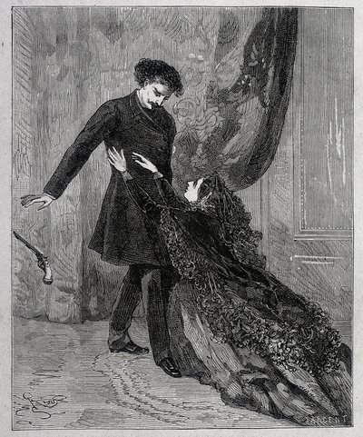 Edmond Dantes et Mercedes - Gravura de Riou, em "O Conde de Monte Cristo" (Monte-Cristo) de Alexandre Dumas pere (1802-1870), ed. Jules Rouff & Cie de Edouard Riou