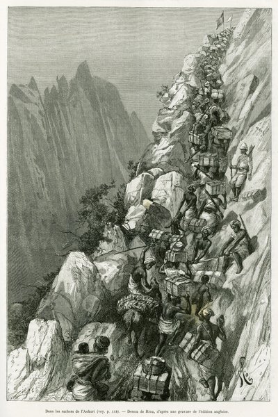 Nas rochas de Ankori. Gravado por Riou, para ilustrar a história Dans les tenebres de l