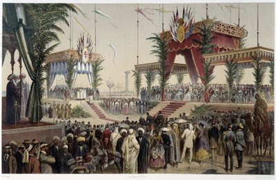 La Tribune des souverains em "Inauguração do Canal de Suez por G. Nicole". 1869 de Edouard Riou