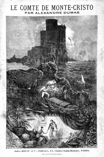 O castelo de Se, a descoberta do tesouro e o regresso a Paris - Gravura de Riou, em "O Conde de Monte Cristo" de Alexandre Dumas, Rouff & Cie de Edouard Riou