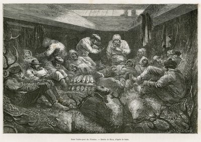 Perdida e esgotada pela fadiga, a tripulação da expedição é recolhida pelo navio de pesca russo, o Nicholas, e termina a viagem nos porões do navio, pilhas entre a carga de peixes e trófagos de caça (madeira de veado, pele de urso polar). Gravação após de Edouard Riou
