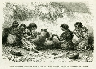 Velhas mulheres indianas a fazer narguilé. Gravado por Riou, para ilustrar a história Voyage dans le delta du Pilcomayo et de Buenos Aires a Sucre de Edouard Riou