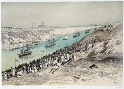 Passagem para El-Guisr em "Inauguração do Canal do Suez por G. Nicole". 1869 de Edouard Riou