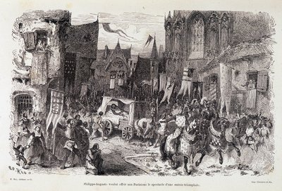 Philippe Auguste (Philippe-Auguste) quis oferecer aos parisienses o espetáculo de um começo triunfante. sd. século XII de Edouard Riou
