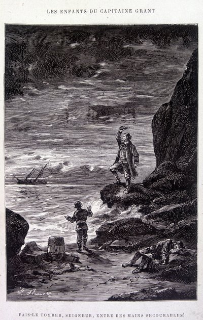 Leva-o para baixo, Senhor, em mãos desanimadas! in" Les Enfants du Capitaine Grant" de Jules Verne de Edouard Riou