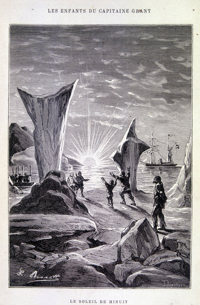 O Sol da Meia-Noite em "Os Filhos do Capitão Grant" por Jules Verne de Edouard Riou