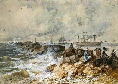 O Canal de Suez, de um álbum de recordações que comemora a Viagem da Imperatriz Eugenie (1827-1920) na inauguração em 1869 (wc no papel) de Edouard Riou