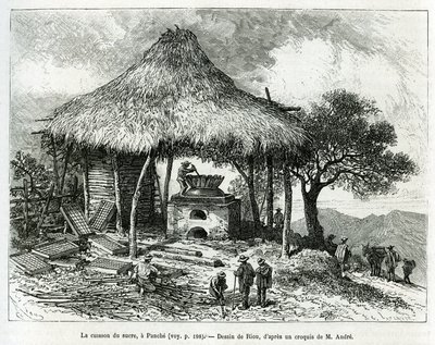 O Forno de Açúcar, em Panche (Colômbia), desenho de Riou, para ilustrar a história da América Equinoxiale (Colômbia, Equador, Peru), em 1875-1876, de Ed. andre, encarregado de missão de viajantes pelo governo francês. Gravura em Le tour du monde de Edouard Riou