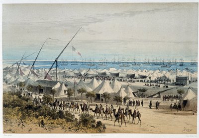 O porto de Ismalia e o acampamento de convidados na inauguração do Canal do Suez - in "Through the Isthmus of Suez" de Riou, Marius Fontaine de Edouard Riou