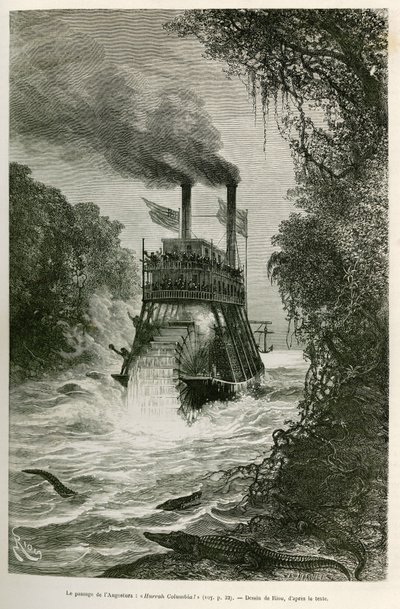 A passagem da Angostura (Colômbia), pelo barco a vapor da expedição, desenhada por E. Riou, para ilustrar a viagem à América equinófila (Colômbia, Equador, Peru), em 1875-1876, por Edouard Andre (1833-1894), viajante encarregado de uma missão pelo Pe. E. R de Edouard Riou