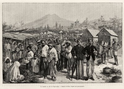 O passeio no Pager Alam Cafe (Malásia). Gravura de Riou para ilustrar a história "um ano na Malásia", de Jules Claine (1856-1939) de Edouard Riou