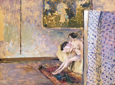 No estúdio de Bonnard na 60 Rue de Douai: nu por uma tela; no Atelier de Bonnard, 60 Rue de Douai: Nu au Paravent, de Edouard Vuillard