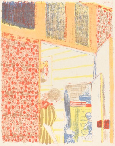 Interior com papel de parede cor-de-rosa II Interieur aux tendas Rosas II, c. 1896 publicado em 1899. de Edouard Vuillard