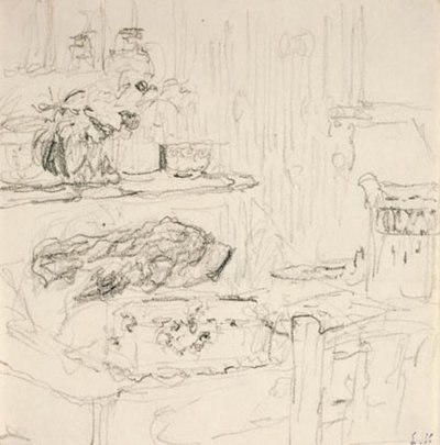 Interior com mesa quadrada de Edouard Vuillard