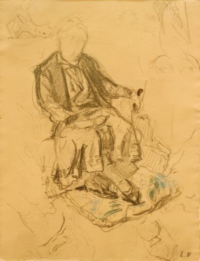 Madame Bénard sentada com os pés apoiados em uma almofada de Edouard Vuillard