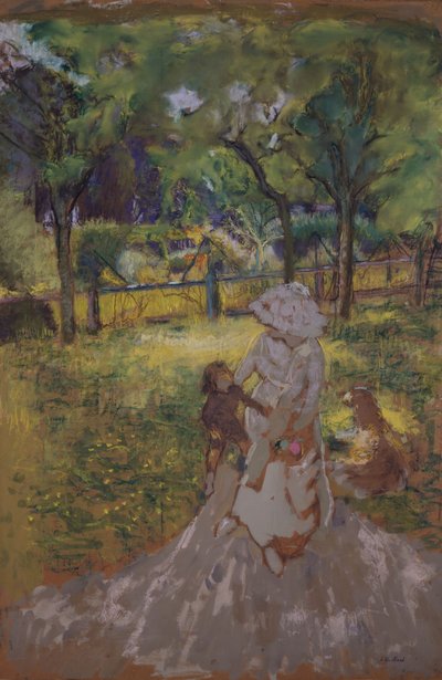 Mãe e filho no jardim da manhã no pomar, 1909-1911. de Edouard Vuillard