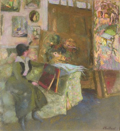 Modelo em um sofá verde; O modelo no sofá verde, 1915 de Edouard Vuillard