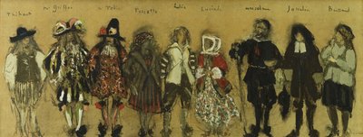 Estude para figurinos de nove atores em "La Coupe Enchantee" para Jean de la Fountaine; Estudos de Figurino para os Novos Personagens da Taça Encantada de Jean de la Fontaine, 1918 de Edouard Vuillard