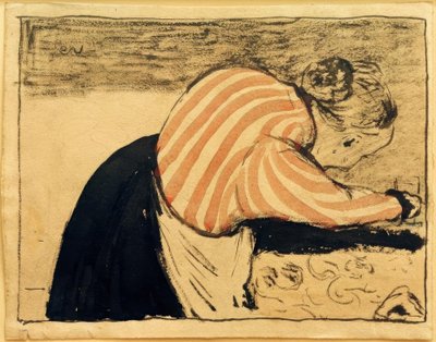 Velha mulher encostada na mesa de Edouard Vuillard