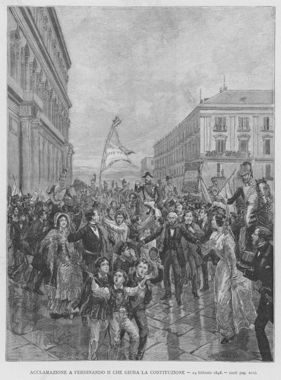 Aclamação a Fernando II que jura a Constituição, 24 de Fevereiro de 1848 (gravura) de Edouardo Matania