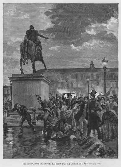 Demonstração de Nápoles à noite de 14 de dezembro de 1847 (gravura) de Edouardo Matania